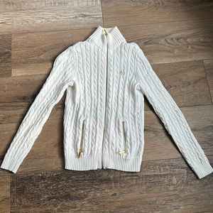 Women’s petite white cable cotton Ralph Lauren sweater